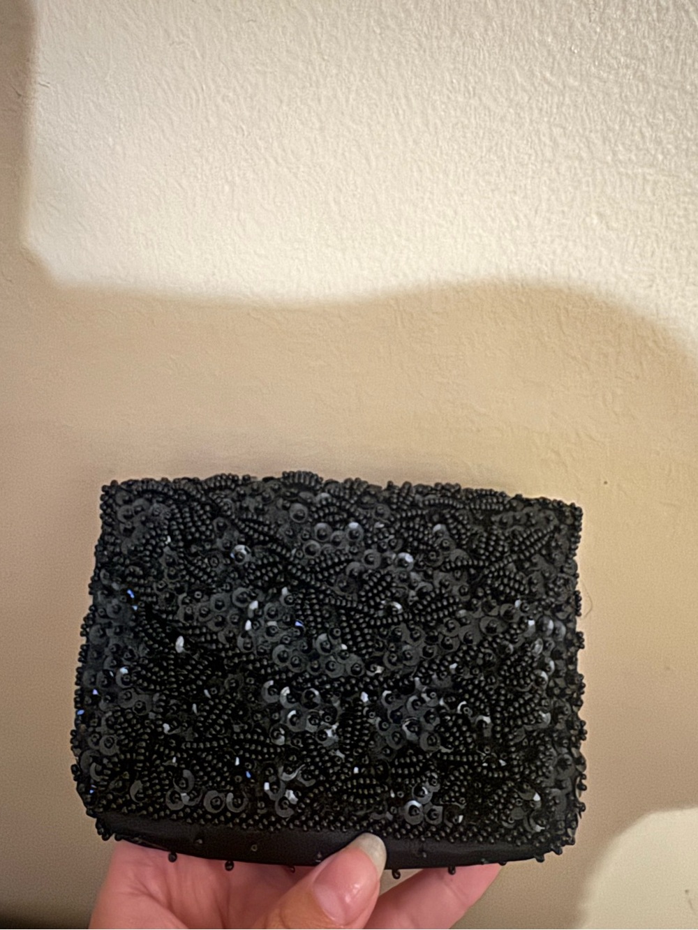 Vintage 1950s/60s Black Beaded micro mini Evening Clutch